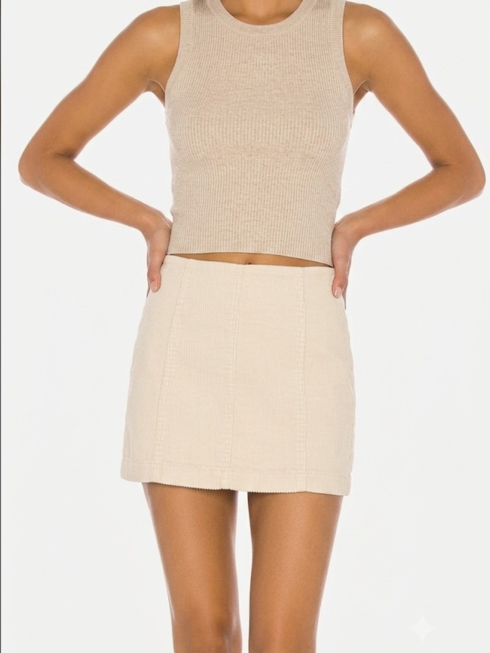 Free People Cream Corduroy Mini Skirt